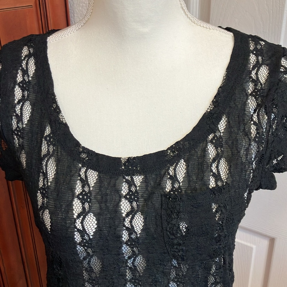 Y2k vintage Forever 21 women’s Black Lace top Blouse Size:L juniors - Picture 5 of 8